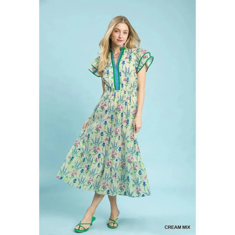 Umgee Mix Floral Midi Dress - Cream Mix - Medium - Picture 1 of 8